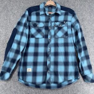 Norrona Svalbard Flannel Shirt Mens Small Blue Plaid Reinforced Hiking Outdoor